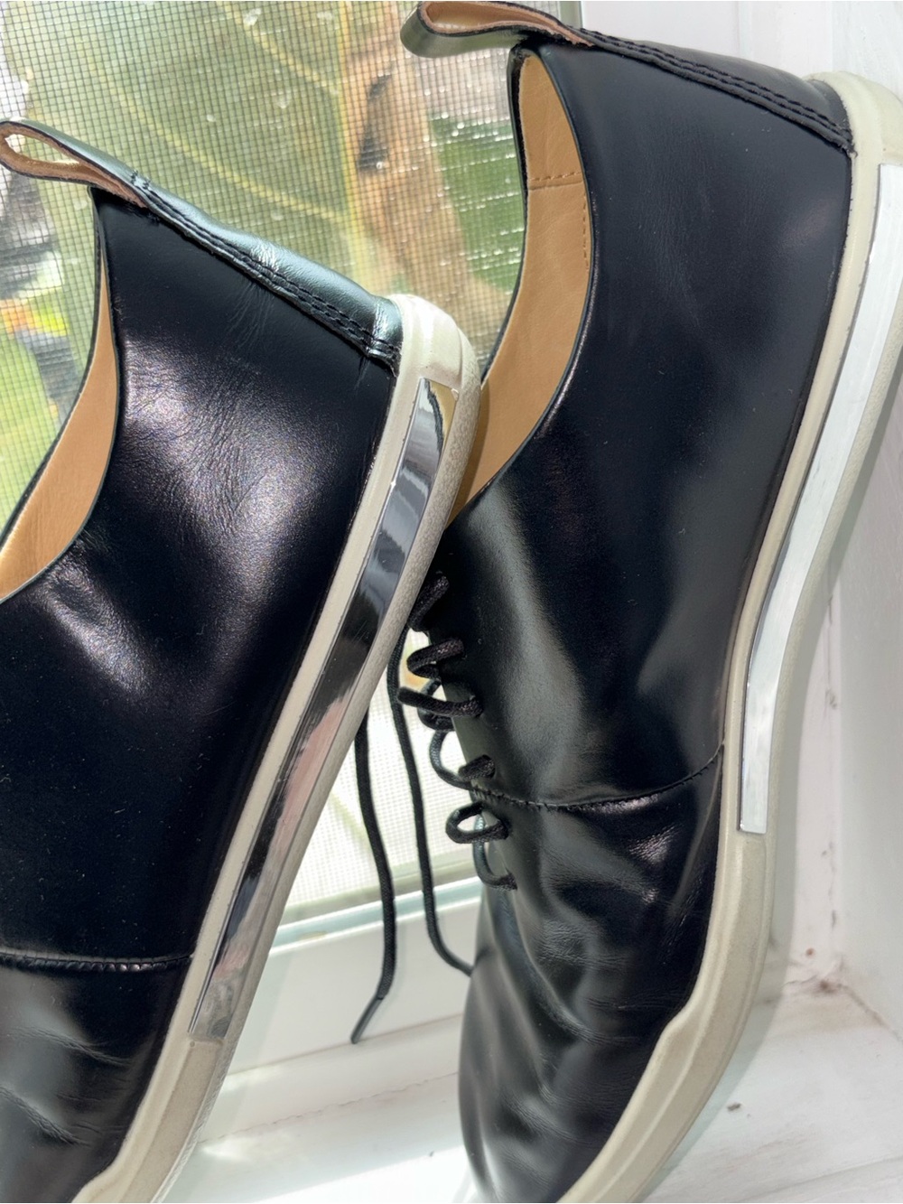 Ecco Black Leather Derby Sneakers with White Sole